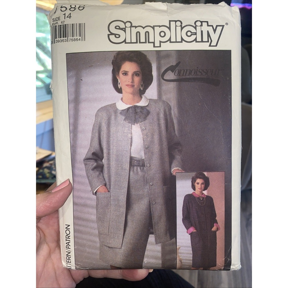 Vintage 1988 Simplicity 7586 Sewing Pattern Outfit Jacket Skirt Blouse Size 14